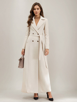 Manteau long en laine blanc à revers crantés croisé ceinturé vêtements d