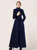 Manteau long en laine mélangée à col montant avec ceinture vêtement d