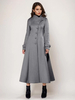 Manteau long en laine mélangée A-line évasé col montant élégant gris vintage vêtements d