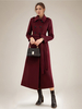 Manteau long en laine mélangée pour femme bordeaux à double boutonnage avec ceinture et col rabattu vêtement d