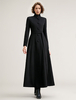 Manteau long en mélange de laine noir avec ceinture et col montant pour femme vêtement d