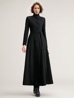 Manteau long en mélange de laine noir avec ceinture et col montant pour femme vêtement d