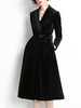 Manteau Long Femme à Col V avec Manches Longues Coupe Cintrée avec Poches Unicolore