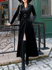 Manteau Long Femme Bas Evasée à Col Revers avec Manches Longues Coupe Cintrée à Lacets Unicolore