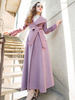 Manteau Long Femme Bas Evasée à Col Revers avec Manches Longues Coupe Cintrée à Lacets Unicolore