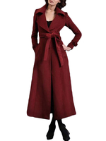 Manteau Long Femme en Laine Mélangée à Col Revers avec Manches Longues Coupe Cintrée à Lacets avec Poches Unicolore Manteau Femme