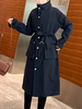 Manteau Long Femme Hiver à Col Montant avec Manches Longues avec Poches Coupe Cintrée à Lacets Unicolore