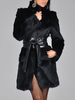Manteau Long Femme Hiver à Col Montant en Fausse Fourrure Synthétique Coupe Cintrée Ceinturé à Cuir à Nœud Manteau Hiver Femme