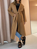 Manteau Long Femme Hiver à Col Revers avec Manches Longues Coupe Cintrée à Lacets Unicolore