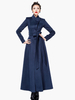 Manteau Long Femme Hiver Laine Mélangée à Col V avec Bouton avec Manches Longues Coupe Cintrée à Lacets Unicolore
