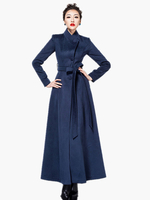 Manteau Long Femme Hiver Laine Mélangée à Col V avec Bouton avec Manches Longues Coupe Cintrée à Lacets Unicolore