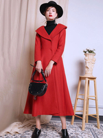 Manteau long Femme Veste Longue Laine Mélangée à Col Revers avec Manches Longues Coupe Cintrée Bas Evasée Unicolore Manteau Femme