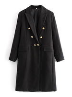Manteau Long Femmes Hiver à Col Revers avec Manches Longues Fermeture avec Boutonnages Croisées avec Poches Uncolore