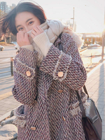 Manteau Long Femmes Hiver Imprimés les Carreaux à Col Revers avec Manches Longues Fermeture avec Boutonnages avec Poches Bicolores