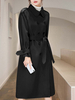 Manteau Long Hiver Femme avec Col à Revers à Lacets Classique avec Poches Double Boutonnage Unicolore Manteau Hiver Femme