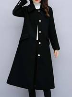 Manteau Long Hiver Femme avec Col à Revers à Lacets Classique avec Poches et Bouton Blanc Manteau Hiver Femme