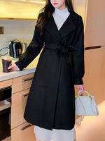 Manteau Long Hiver Femme avec Col à Revers à Lacets Classique Ceinturé Unicolore Manteau Hiver Femme