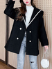 Manteau Long Hiver Femme avec Col à Revers abattu à Lacets avec Boutons et Liseré Contrastant Marine Manteau Hiver Femme Cape Femme