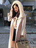 Manteau Long Hiver Femme Classique Ceinturé avec Poches Unicolore Fausse Fourrure Synthétique Manteau Hiver Femme