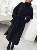 Manteau Long Hiver Femme Col Rabattu à Lacets Classique Ceinturé avec Poches Unicolore Manteau Hiver Femme