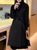 Manteau Long Hiver Femme Col Rabattu à Lacets Classique Ceinturé Unicolore Manteau Hiver Femme