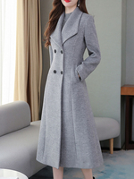 Manteau Long Hiver Femme Moulant à Col Revers avec Manches Longues avec Poches Coupe Cintrée avec Boutonnages Unicolore