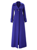 Manteau long pour femme à col rabattu bleu à manches longues