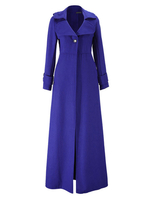 Manteau long pour femme à col rabattu bleu à manches longues