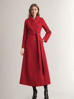 Manteau long pour femme avec ceinture rouge et col large vêtement d