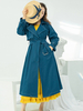Manteau Long Trench Femme à Col Revers avec Manches Longues Coupe Cintrée à Lacets Unicolore avec Poches
