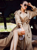 Manteau Long Trench Femme à Col Revers avec Manches Longues Coupe Cintrée à Lacets Unicolore avec Poches