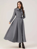 Manteau long évasé en laine gris ceinturé pour femme vêtement d