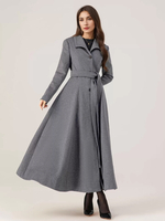 Manteau long évasé en laine gris ceinturé pour femme vêtement d