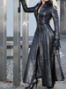 Manteau Longs Femmes Hiver à Cuir Synthétique Fermeture avec Zip à Col Montant Coupe Cintrée Bas Evasée avec Manches Longues Unicolore Sexy