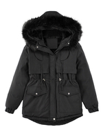 Manteau Matelassé à Capuche avec Manches Longues Coupe Cintrée à Lacets avec Poches Unicolore Manteau Femme Hiver
