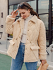 Manteau Matelassé Chaud comme Doudoune Femme Court Hiver à Col Revers avec Poches Unicolore avec Boutons-pressions Manteau Hiver Femme