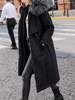 Manteau Matelassé Chaud comme Doudoune Femme Hiver à Capuche Fausse Fourrure Synthétique Ceinturé à Lacets avec Poches et Bouton Manteau Hiver Femme