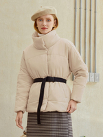 Manteau Matelassé Chaud comme Doudoune Femme Hiver à Col Montant avec Poches Ceinturé Unicolore Manteau Hiver Femme