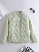 Manteau Matelassé Chaud comme Doudoune Femme Hiver à Col Montant Court avec Poches et Bouton Unicolore Manteau Hiver Femme