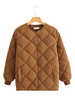 Manteau Matelassé Chaud comme Doudoune Femme Hiver à Col Montant Court avec Poches et Bouton Unicolore Marron Manteau Hiver Femme