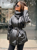 Manteau Matelassé Chaud comme Doudoune Femme Hiver à Col Montant Court Vernis avec Poches Ceinturé Unicolore Manteau Hiver Femme