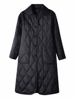 Manteau Matelassé Chaud comme Doudoune Femme Hiver à Col Montant Long avec Poches et Bouton Unicolore Manteau Hiver Femme