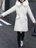 Manteau Matelassé Chaud comme Doudoune Femme Hiver Bouffants à Capuche Ceinturé à Lacets Avec Poches et Bouton Fausse Fourrure Synthétique Manteau femme