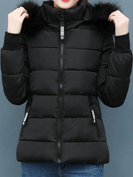 Manteau Matelassé Chaud comme Doudoune Femme Hiver Bouffants à Capuche Ceinturé Avec Poches et Bouton Fausse Fourrure Synthétique Manteau femme