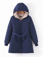 Manteau Matelassé Chaud comme Doudoune Femme Hiver Bouffants à Capuche Réglable par Lacet Ceinturé avec Poches Manteau Hiver Femme