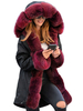 Manteau Matelassé Chaud comme Doudoune Femme Hiver Long avec Capuche à Fausse Fourrure Bicolours Coupe Cintrée avec Poches Manteau Hiver Femme