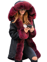 Manteau Matelassé Chaud comme Doudoune Femme Hiver Long avec Capuche à Fausse Fourrure Bicolours Coupe Cintrée avec Poches Manteau Hiver Femme