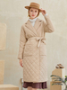 Manteau Matelassé Chaud comme Doudoune Femme Long Hiver à Col Revers Ceinturé avec Poches Unicolore Manteau Hiver Femme