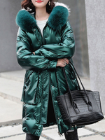 Manteau Matelassé Chaud comme Doudoune Longue Femme Hiver Bouffants à Capuche avec Poches et Fausse Fourrure Bicolore Manteau Hiver Femme