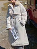 Manteau Matelassé Chaud comme Doudoune Longue Femme Hiver Ceinturé avec Poches et Bouton Fausse Fourrure Manteau Hiver Femme